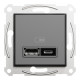 Розетка Schneider Electric Asfora Plus 2xUSB A+C 2.4А антрацит