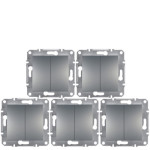 (АКЦИЯ!!! 4+1 шт.) Выключатель Schneider Electric Asfora 2-клавишный сталь