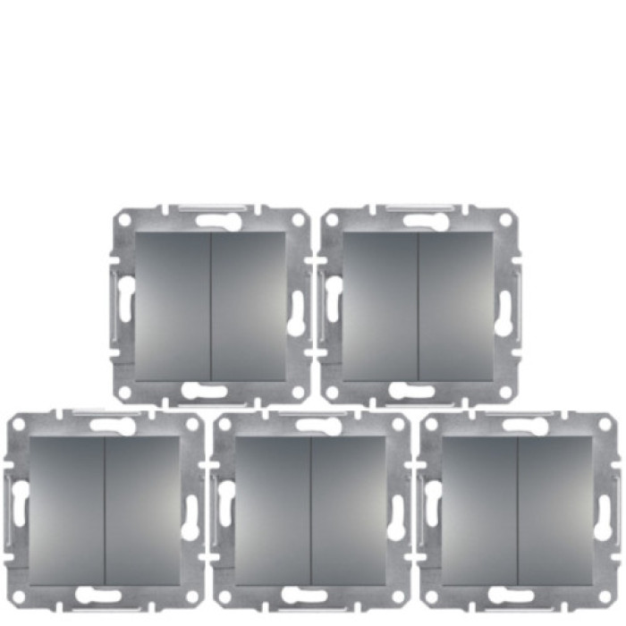 (АКЦІЯ!!! 4+1 шт.) Вимикач Schneider Electric Asfora 2-клавішна сталь