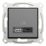 Розетка Schneider Electric Asfora Plus 2xUSB A+C 3А 21 Вт антрацит