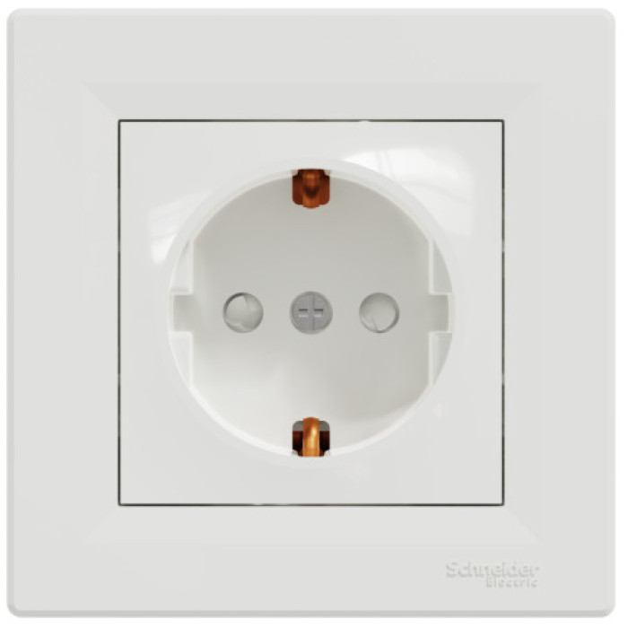Розетка Schneider Electric Asfora с заземл. и з/шторками белая