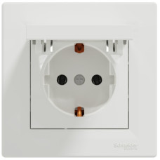 Розетка Schneider Electric Asfora з кришкою, заземленням біла