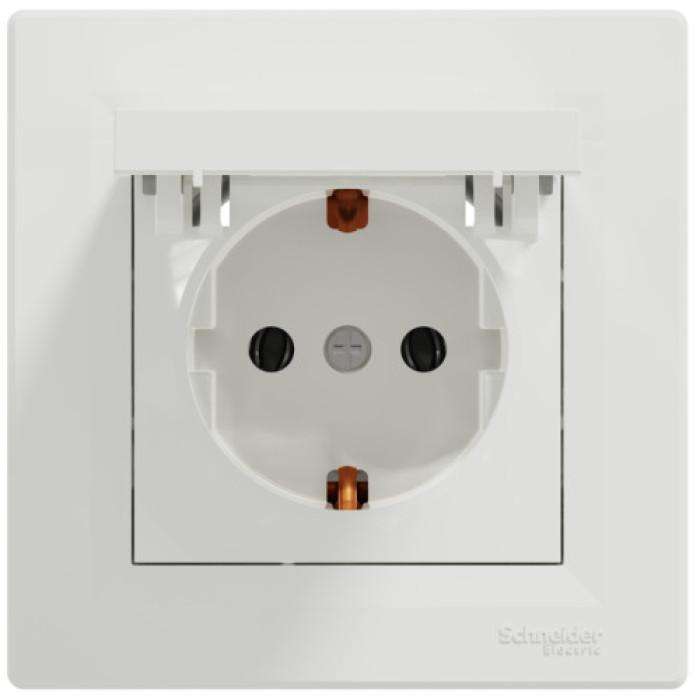 Розетка Schneider Electric Asfora с крышкой, заземлением белая