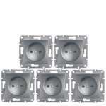 (АКЦИЯ!!! 4+1 шт.) Розетка Schneider Electric Asfora без заземления сталь