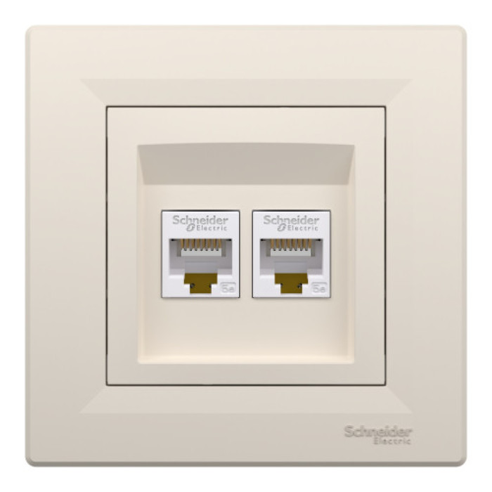 Розетка Schneider Electric Asfora компьютерная двойная RJ45 кат. 5е UTP кремовый