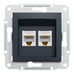 Розетка Schneider Electric Asfora Plus компьютерная двойная RJ45 кат.5е UTP антрацит
