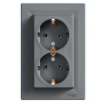 Розетка Schneider Electric Asfora Plus двойная с заземлением сталь