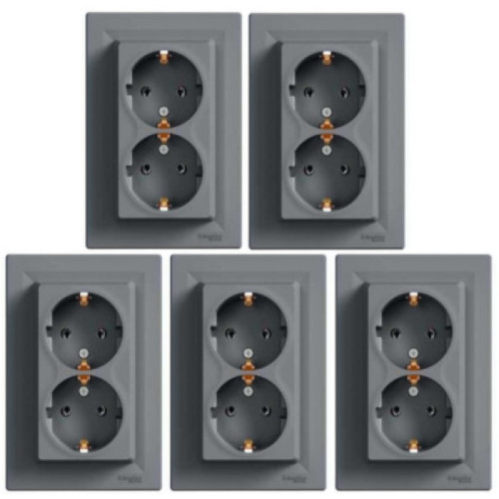(АКЦІЯ!!! 4+1 шт.) Розетка Schneider Electric Asfora із заземленням подвійна сталь