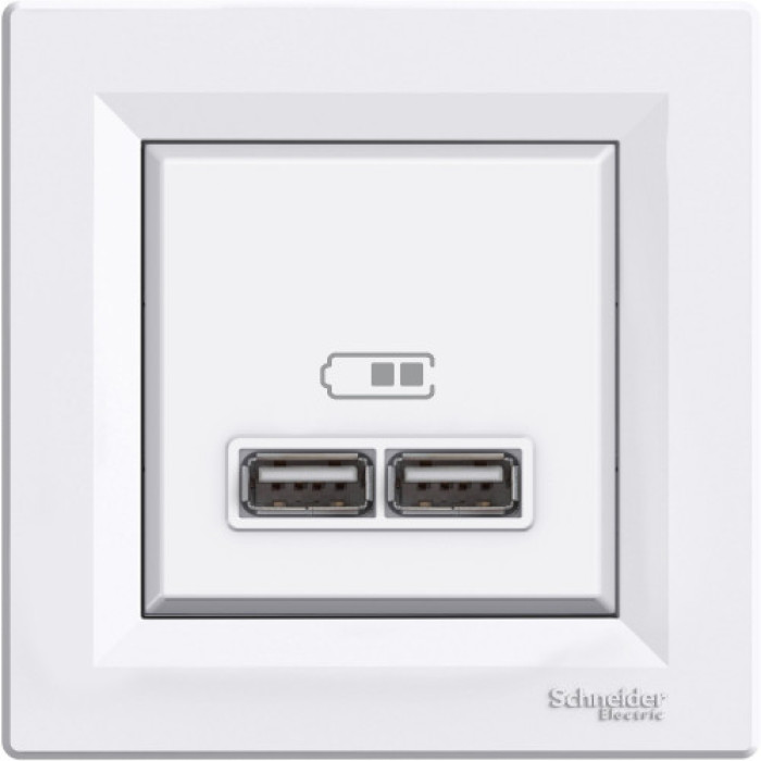 Розетка Schneider Electric Asfora 2xUSB 2.1А біла