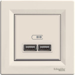 Розетка Schneider Electric Asfora 2xUSB 2.1А кремовий