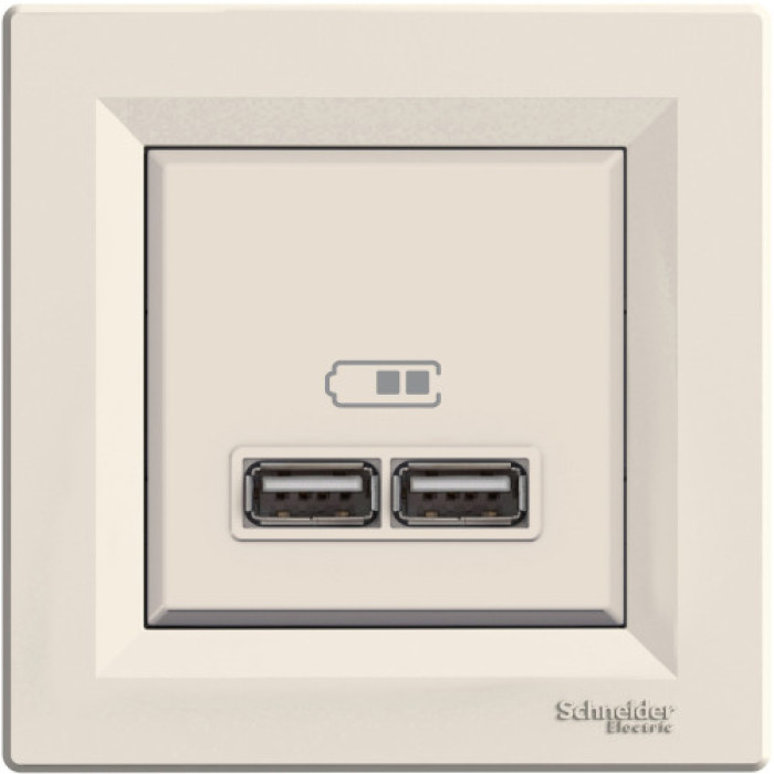 Розетка Schneider Electric Asfora 2xUSB 2.1А кремовий
