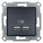 Розетка Schneider Electric Asfora Plus 2xUSB 2.1А антрацит