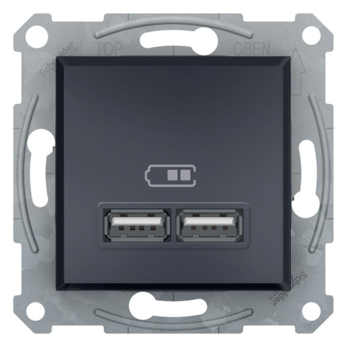 Розетка Schneider Electric Asfora Plus 2xUSB 2.1А антрацит