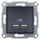 Розетка Schneider Electric Asfora Plus 2xUSB 2.1А антрацит