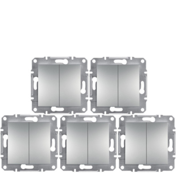 (АКЦИЯ!!! 4+1 шт.) Выключатель Schneider Electric Asfora 2-клавишный алюминий