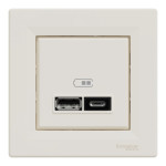 Розетка Schneider Electric Asfora 2xUSB A+C 2.4А кремова