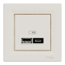 Розетка Schneider Electric Asfora 2xUSB A+C 2.4А кремовая