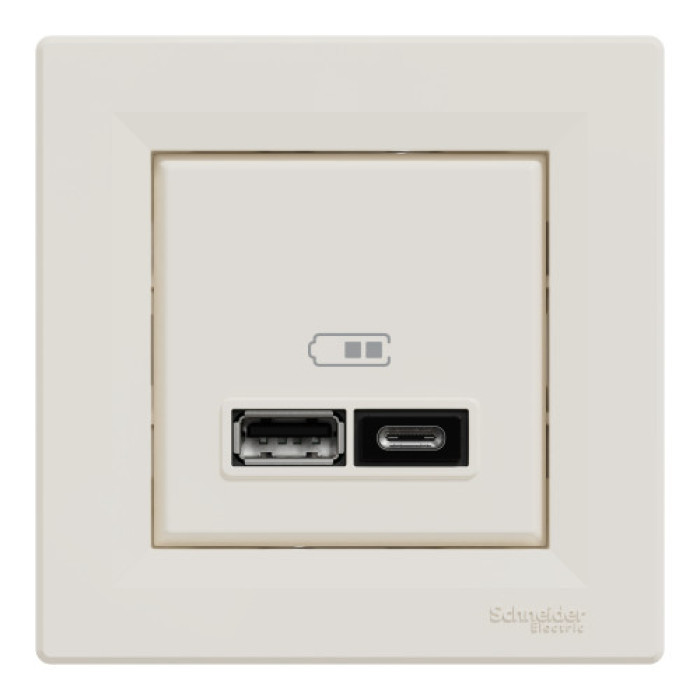 Розетка Schneider Electric Asfora 2xUSB A+C 2.4А кремова