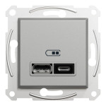 Розетка Schneider Electric Asfora Plus 2xUSB A+C 2.4А алюміній