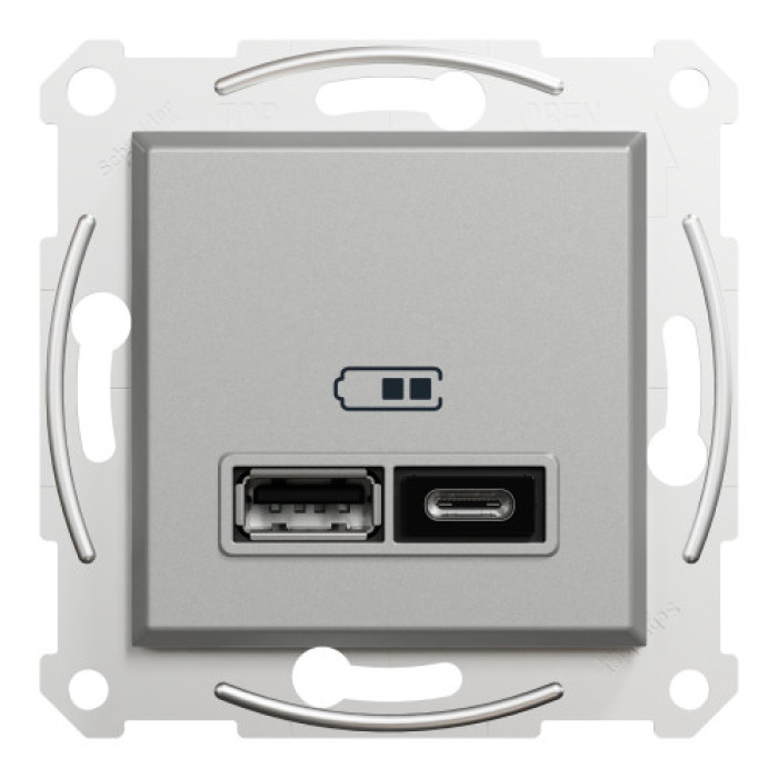 Розетка Schneider Electric Asfora Plus 2xUSB A+C 2.4А алюміній