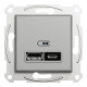 Розетка Schneider Electric Asfora Plus 2xUSB A+C 2.4А алюміній