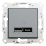 Розетка Schneider Electric Asfora Plus 2xUSB A+C 2.4А сталь
