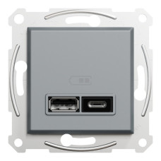 Розетка Schneider Electric Asfora Plus 2xUSB A+C 2.4А сталь