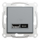 Розетка Schneider Electric Asfora Plus 2xUSB A+C 2.4А сталь