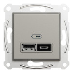 Розетка Schneider Electric Asfora Plus 2xUSB A+C 2.4А бронза