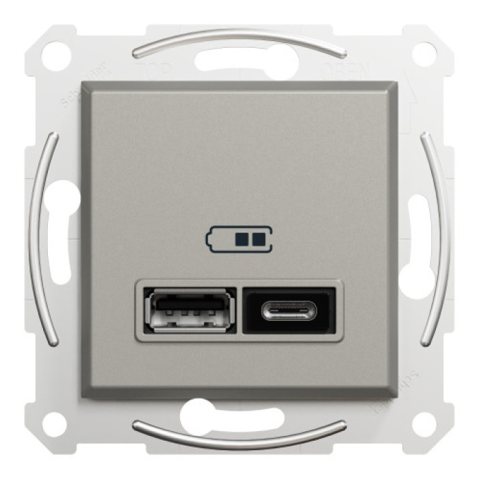 Розетка Schneider Electric Asfora Plus 2xUSB A+C 2.4А бронза