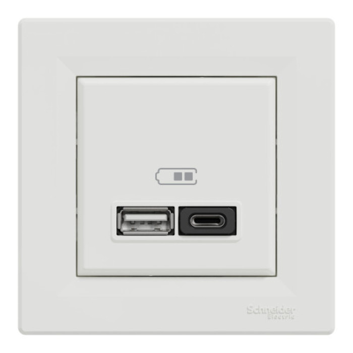 Розетка Schneider Electric Asfora 2xUSB A+C 3А біла
