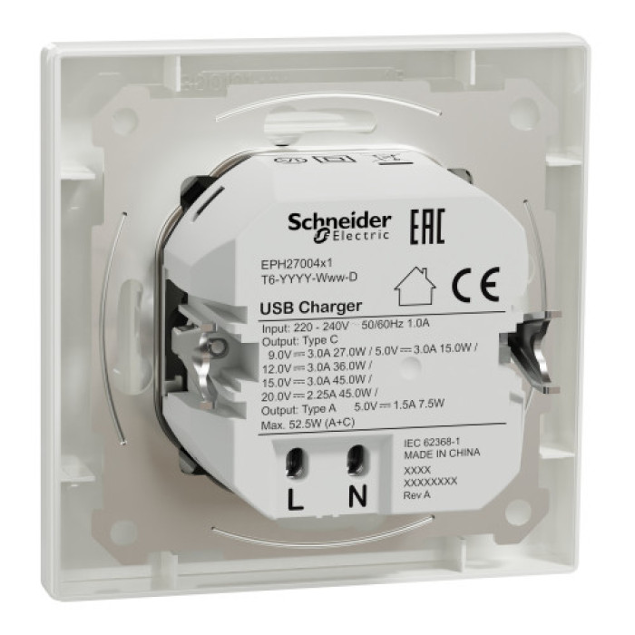 Розетка Schneider Electric Asfora 2xUSB A+C 3А біла