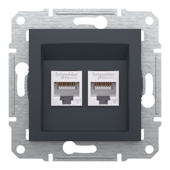 Розетка Schneider Electric Asfora Plus комп'ютерна RJ45 кат. 6 UTP подвійна антрацит