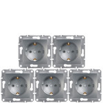 (АКЦИЯ!!! 4+1 шт.) Розетка Schneider Electric Asfora с заземлением сталь