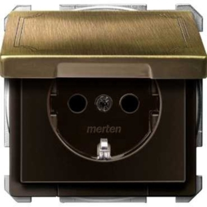 Механізм розетки Merten SCHUKO з кришкою і заземленням антрацит латунь