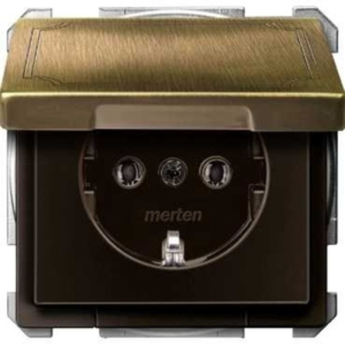 Розетка Merten SCHUKO з кришкою IP44 антрацит латунь