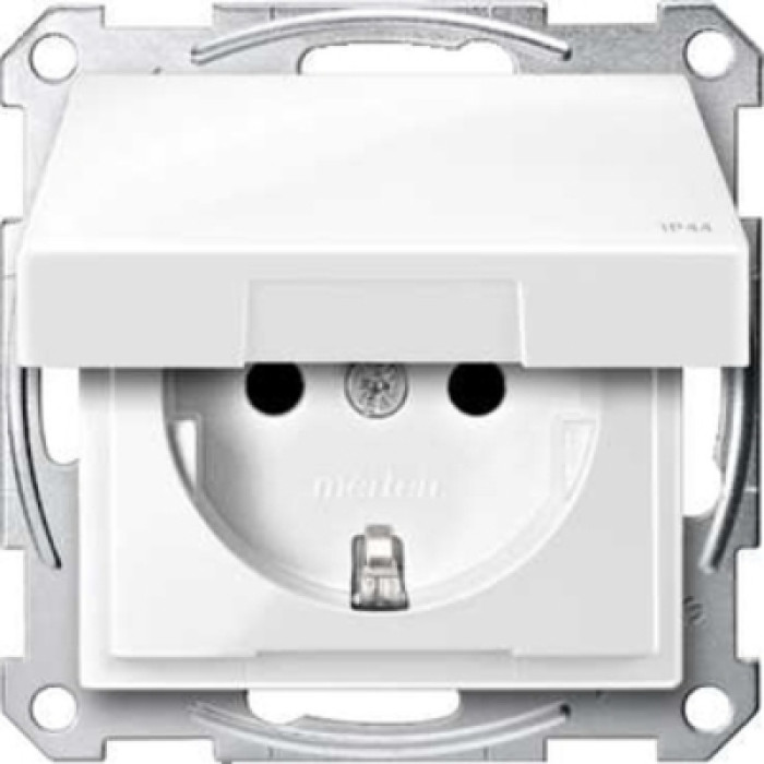 Розетка Merten SCHUKO ІР 44с кришкою полярно- білий