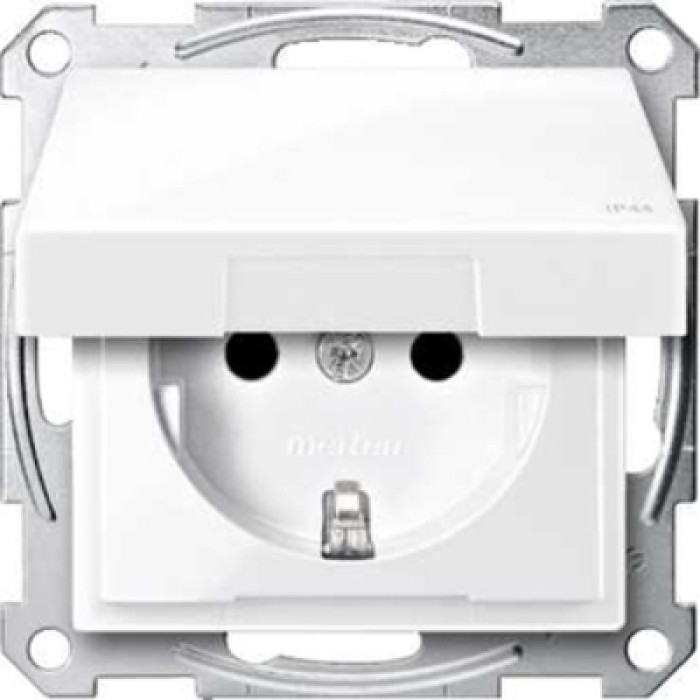 Розетка Merten SCHUKO ІР 44с кришкою активно-білий
