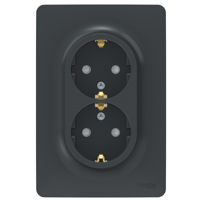 Розетка Schneider Unica New двомісна з заземленням з шторками антрацит