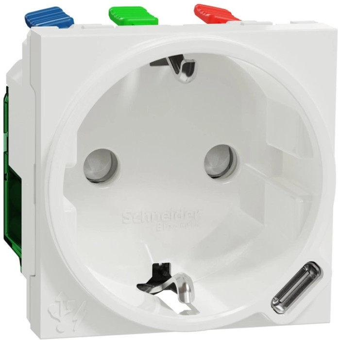 Розетка Schneider Unica New з/к, захист. штор. + USB Type C білий