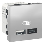 Розетка Schneider Unica New зарядна 2-мод 2xUSB 2.4а алюміній