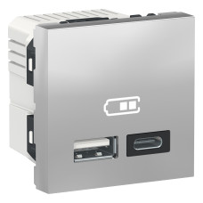Розетка Schneider Unica New зарядная 2-мод 2xUSB 2.4А алюминий