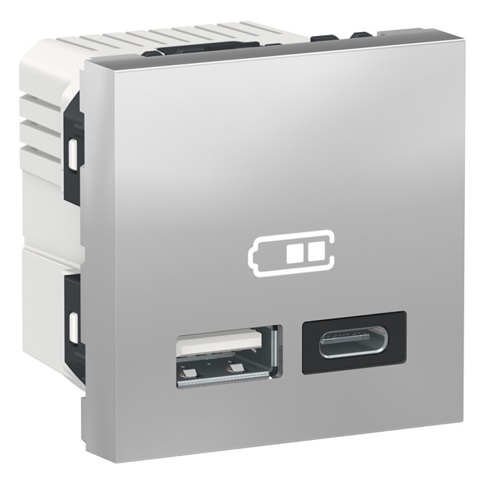 Розетка Schneider Unica New зарядна 2-мод 2xUSB 2.4а алюміній