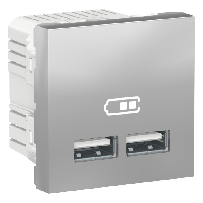 Розетка Schneider Unica New 2-мод зарядна 2xUSB 2.1А алюміній
