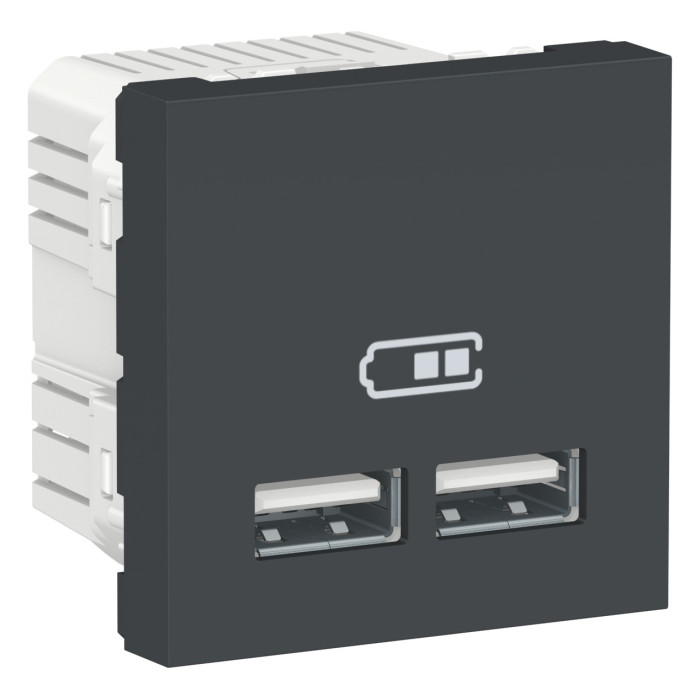 Розетка Schneider Unica New 2-мод зарядна 2xUSB 2.1А антрацит