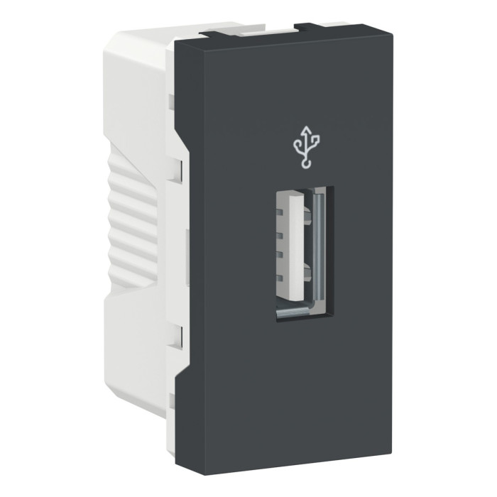 Коннектор Schneider Unica New 1-мод 1xUSB 2.0 антрацит