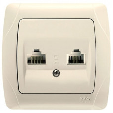 Розетка Viko Carmen компьютерная телефонная (RJ45 – RJ11) кремовый (53505)