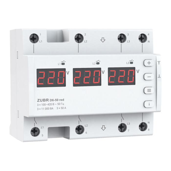 Реле контролю напруги трифазне ZUBR D6-50 red 50А